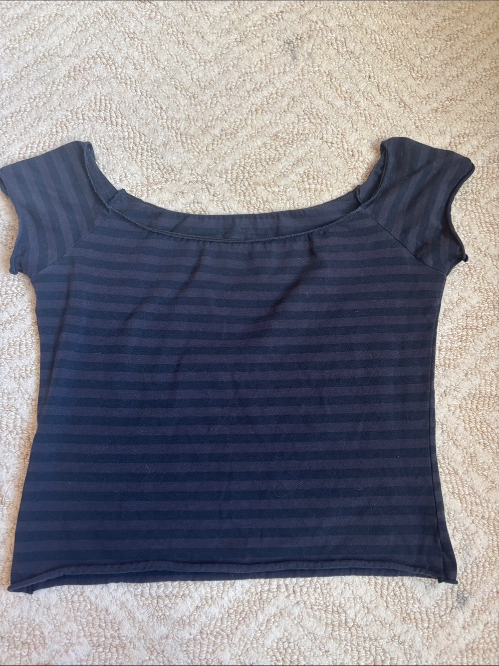 Brandy Melville Navy Striped Scoop Neck Crop Top